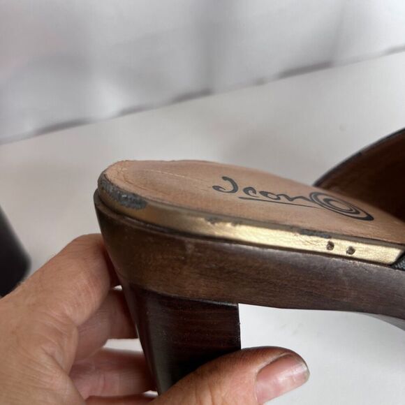 Icon "Pug in Denim" Leather High Heel Mules Slip On Clog Size 10M - Picture 5 of 11